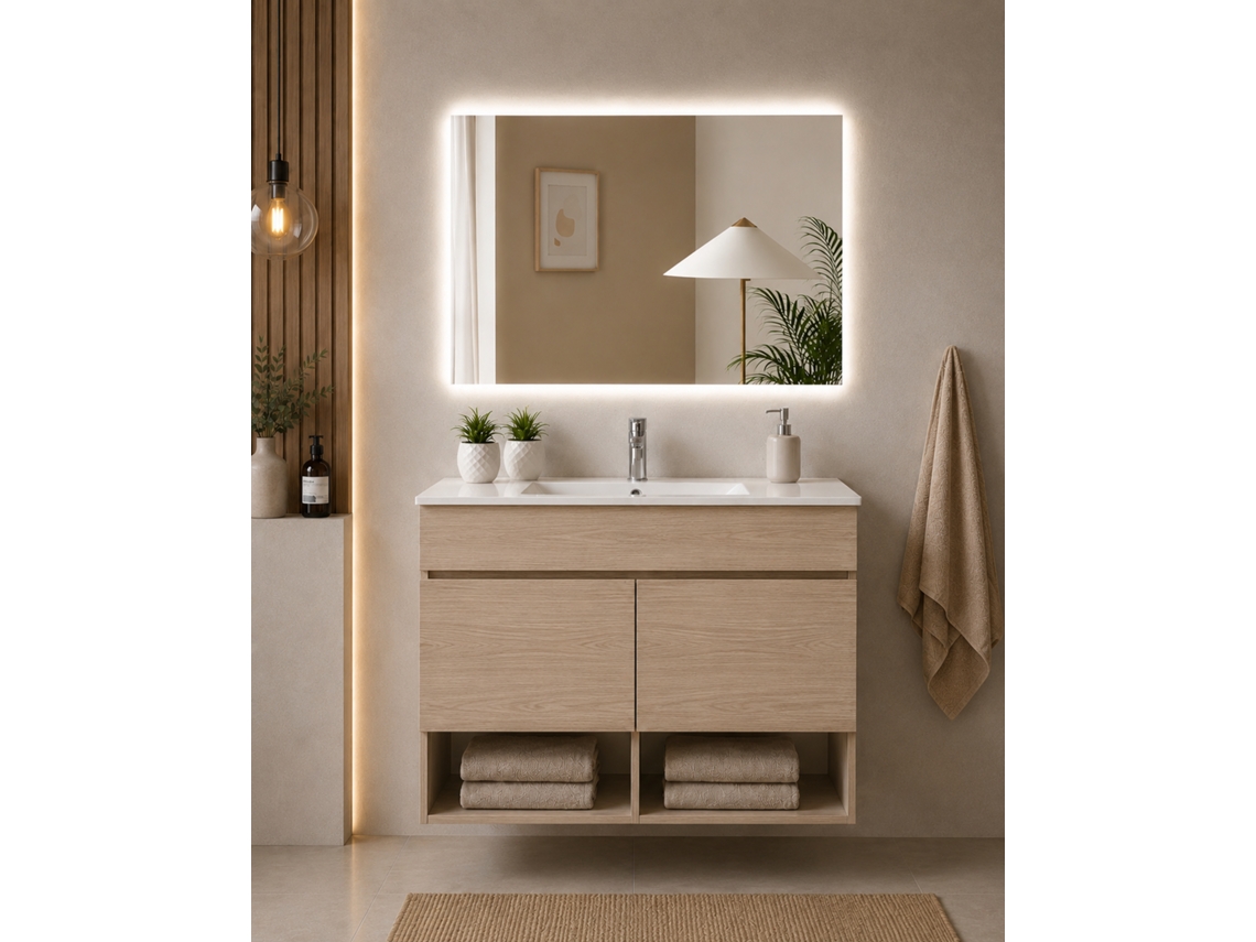 Móvel De Casa De Banho Suspenso Com Lavatório Extraplano Origenbath Nebari Sem Espelho 60x35 Cm Estepa