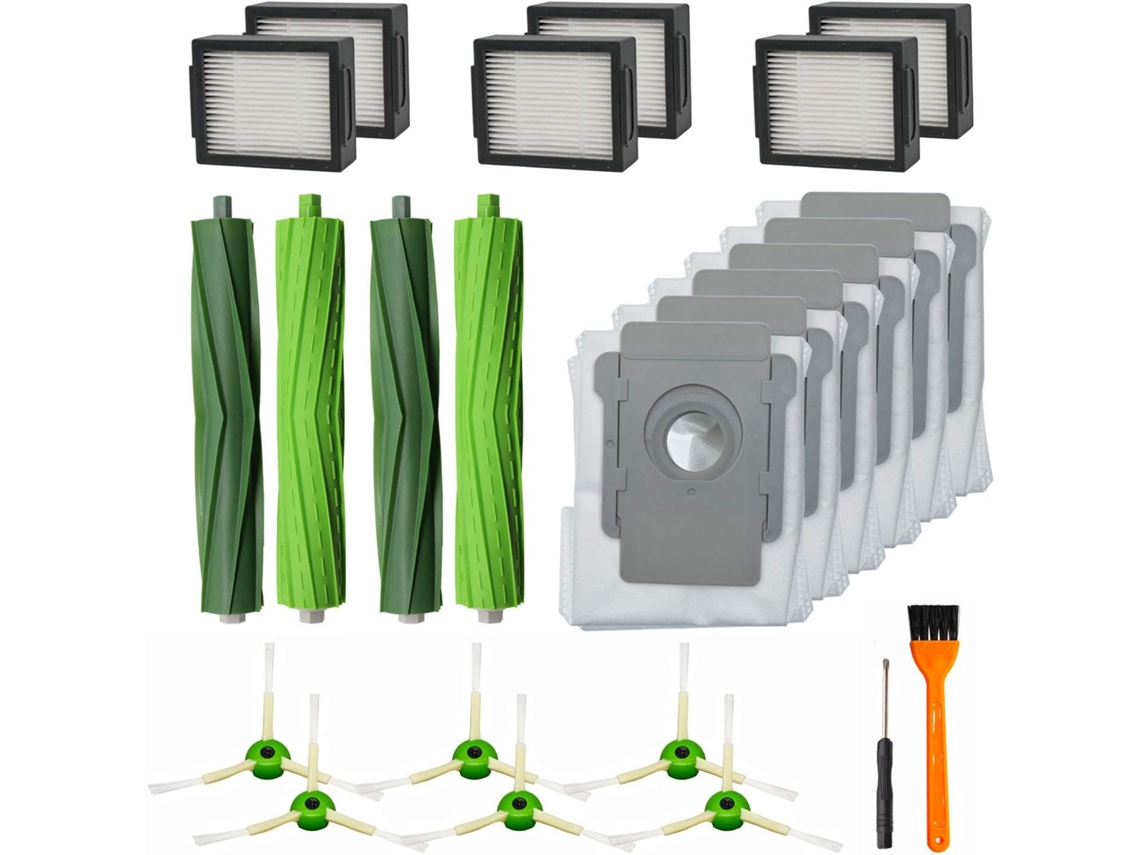 Pacote 20 Peças Reposição Irobot Roomba I Series E Series Escovas Borracha Escovas Laterais Filtros Hepa Sacos Aspirador