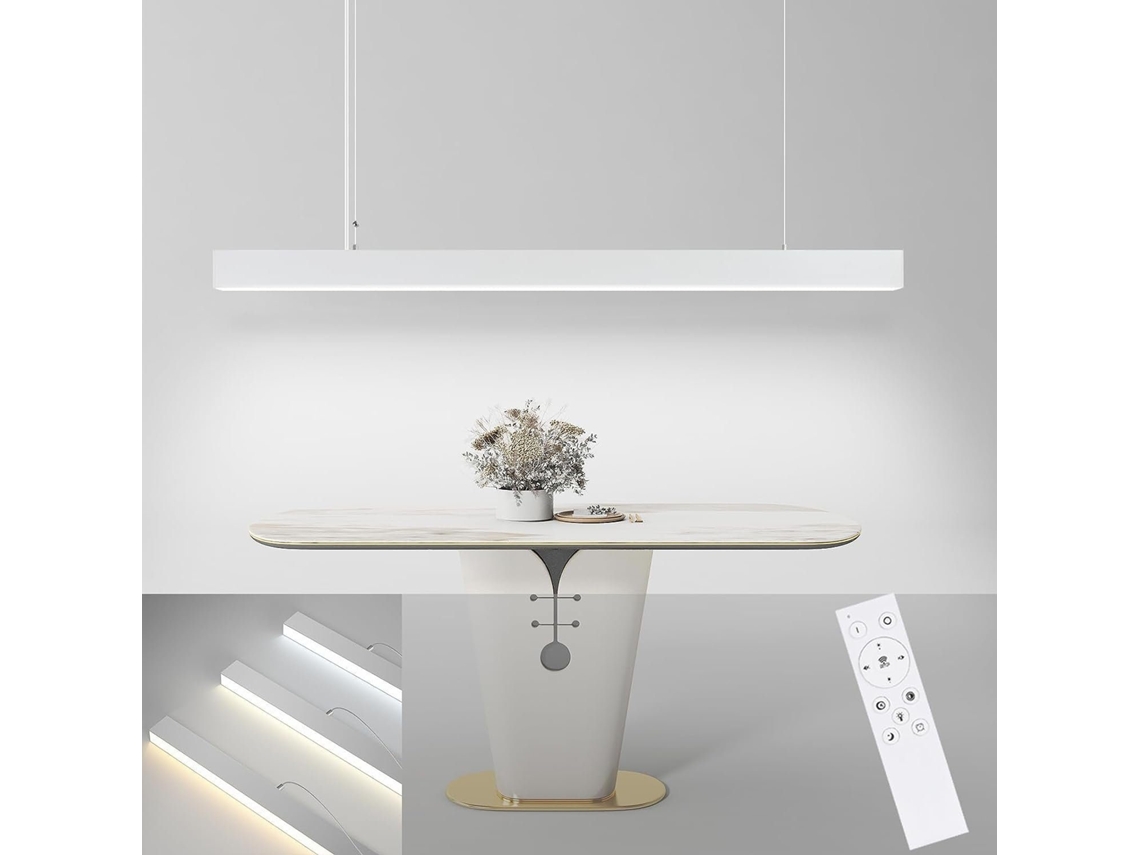 Modern White Led Pendente Luz Diam.107cm Alumínio 32w Regulável Com Controle Remoto Long Linear Design Para Escritório Sala De Estar Nettlife