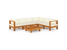 Conjunto 7 lounge de jardim c/ almofadões VIDAXL branco nata acácia