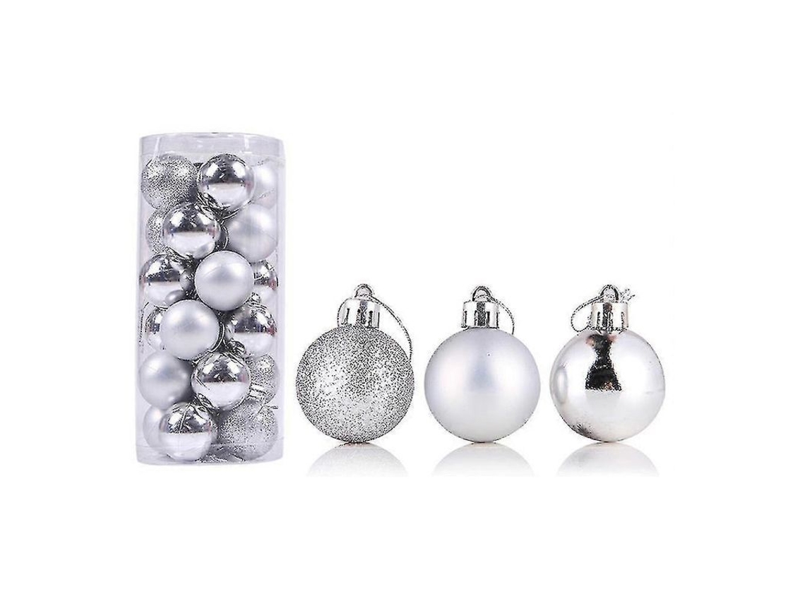 24pcs Bola De Natal Reutilizável De Alto Brilho Decorativa Para Árvore De Natal Decoração Residencial 6 Cm Plata