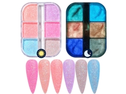 Pó para unhas Rebe-Luminous, 6 cores neon com glitter para nail art, ideal para mulheres e meninas.