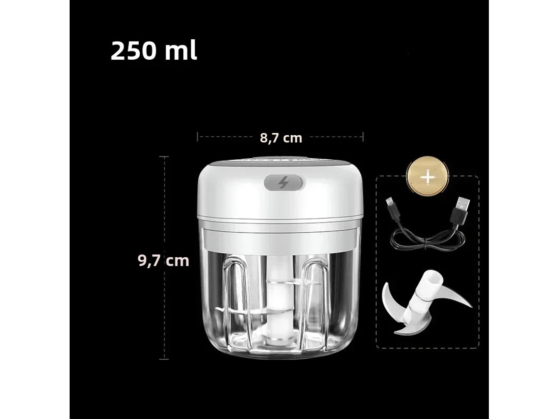 Picador de Legumes e Alho Elétrico , Moedor de Carne, Feito de Plástico e Aço Inoxidável. MDUG (250 Ml)