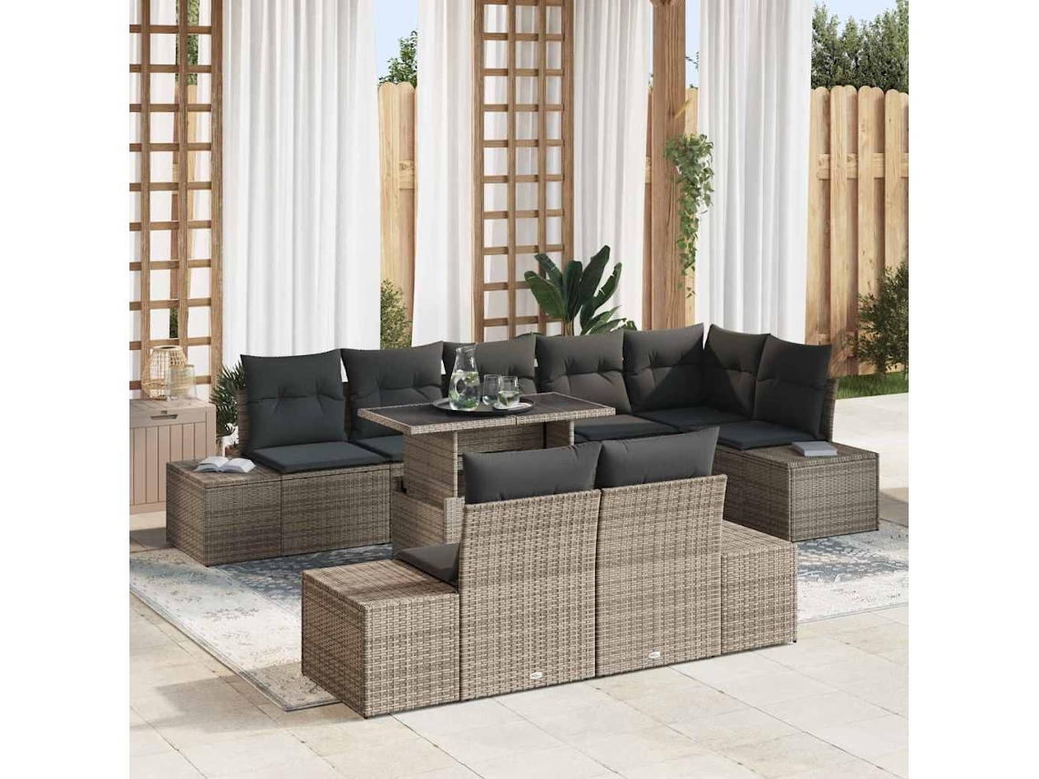 Vidaxl Conjunto De Sofá De Jardim 9 Unid. Cinzeto Vime Pe