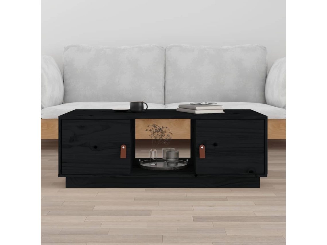 Vidaxl Mesa De Centro 100x50x35 Cm Madeira De Pinho Maciça Preto