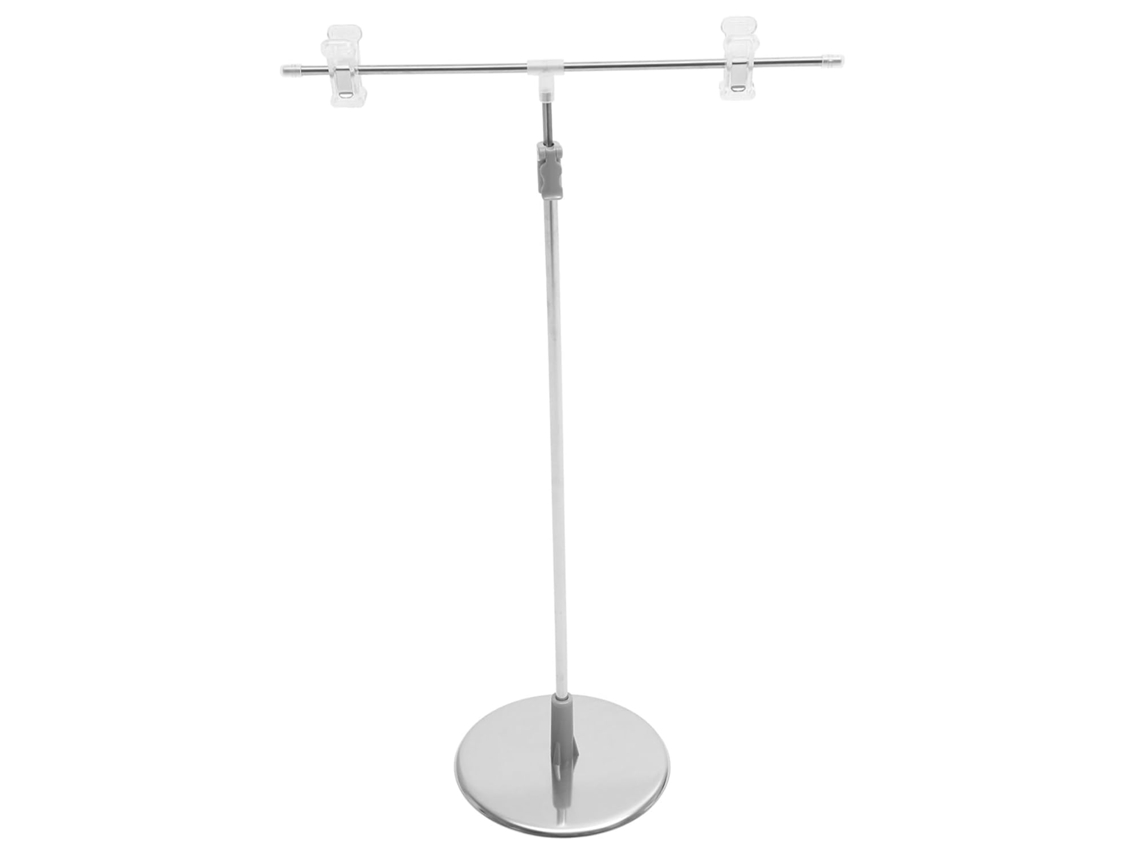 Suporte de Mesa Ajustável em Aço Inoxidável Formato T para Cartazes, Resistente e Removível, Ideal Publicidade