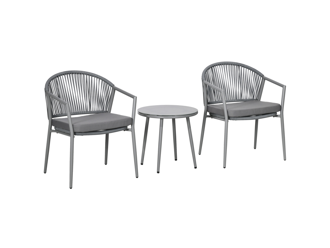 Conjunto Sofás 2 Poltronas Mesa Centro Aço Cinza Jardim VELTRIX