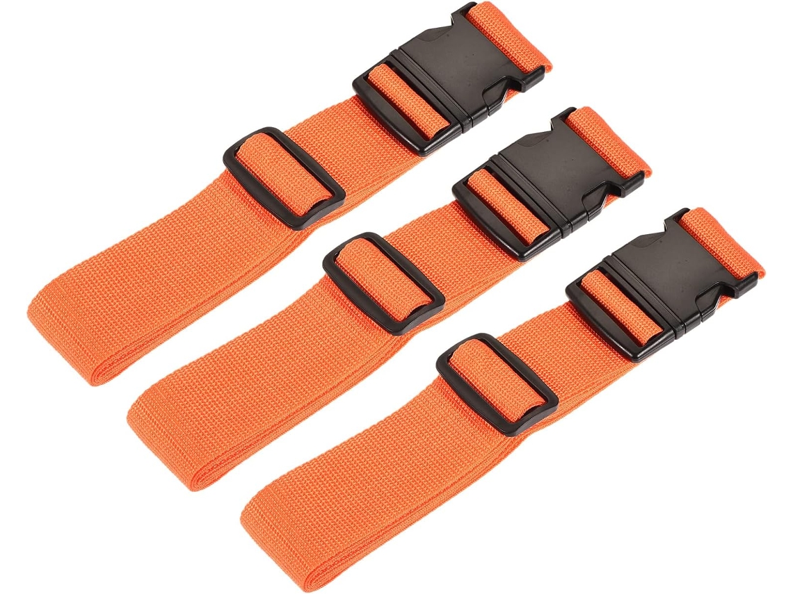 Conjunto de 3 Cintas Ajustáveis para Mala de Viagem com Fivela e Etiqueta para Nome, 2 M, Laranja. CHABERLU