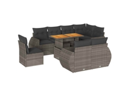 Conjunto de 9 Sofás para Jardim com Almofadões Vime Pe Cinzento MAISON EXCLUSIVE (90x200 cm)