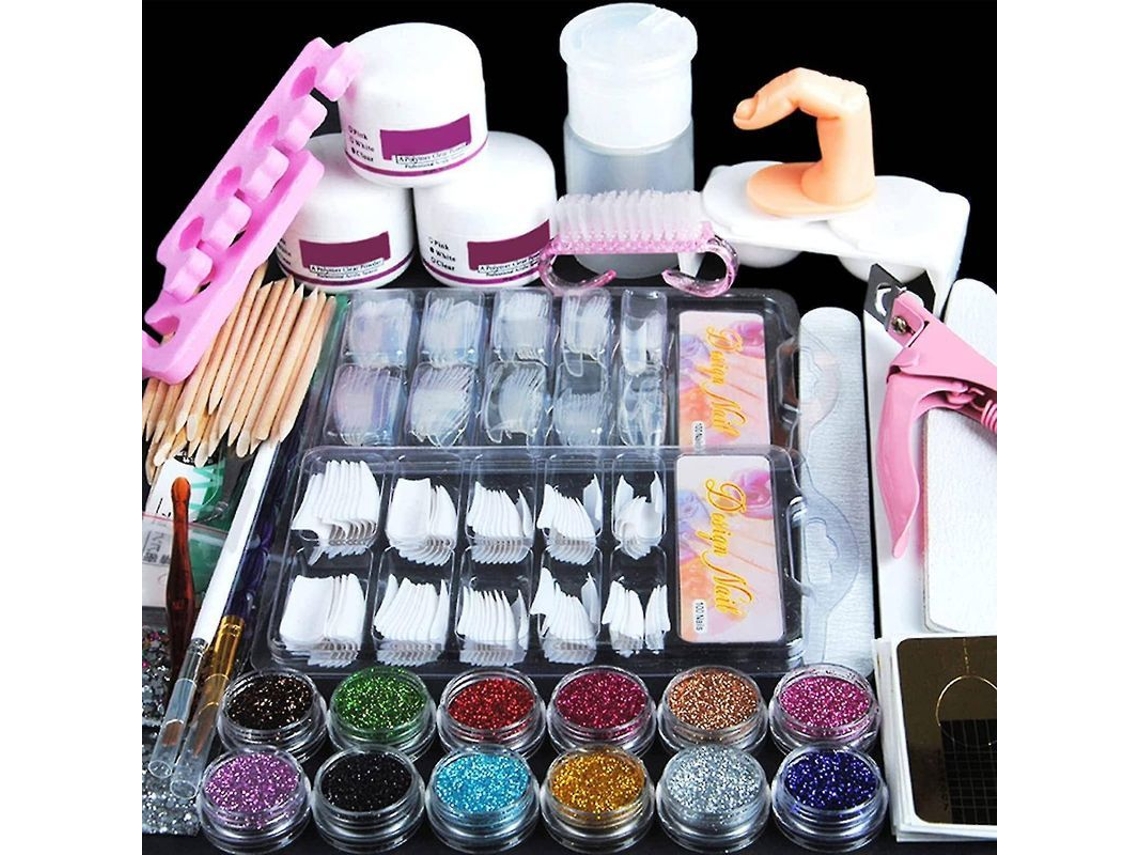 Kit de Unhas de Acrílico 2025 Profissional para Iniciantes com Pó Glitter e Ferramentas Completas