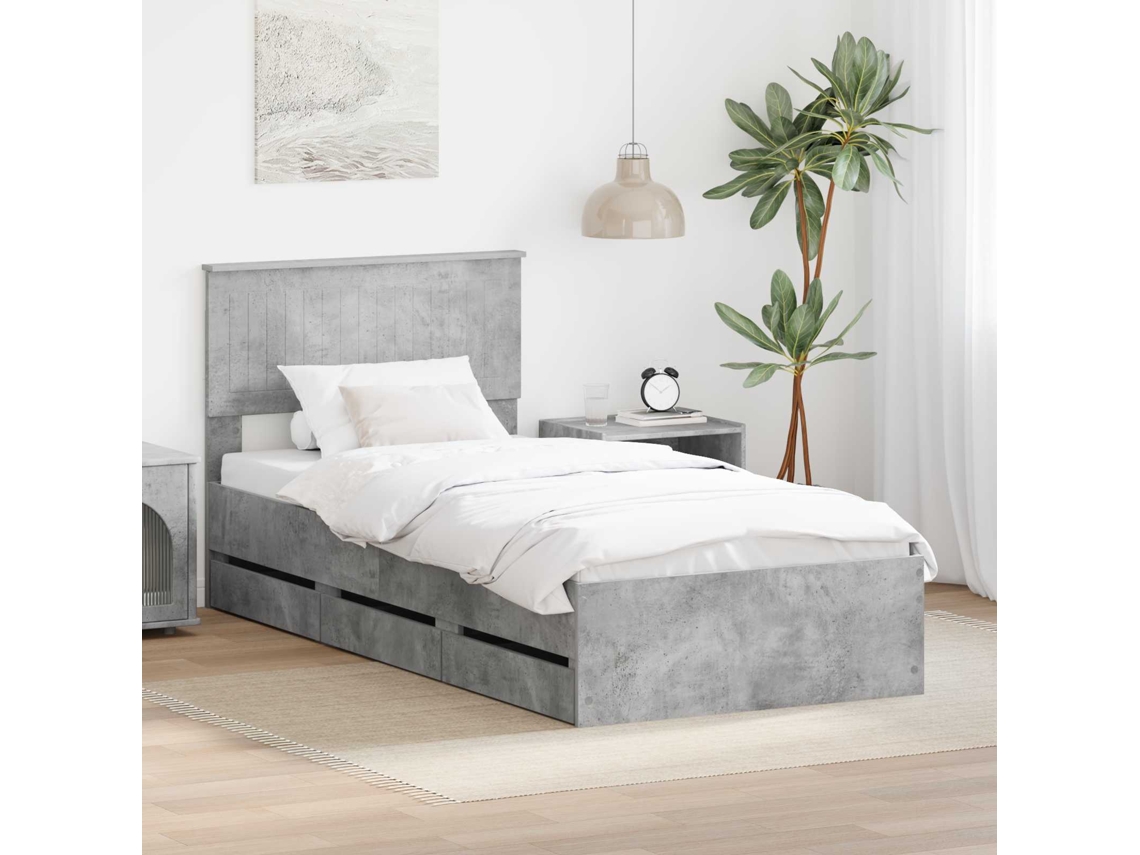 Vidaxl Estrutura da Cama Cinzento 90 X 190 Cm Madeira de Engenharia