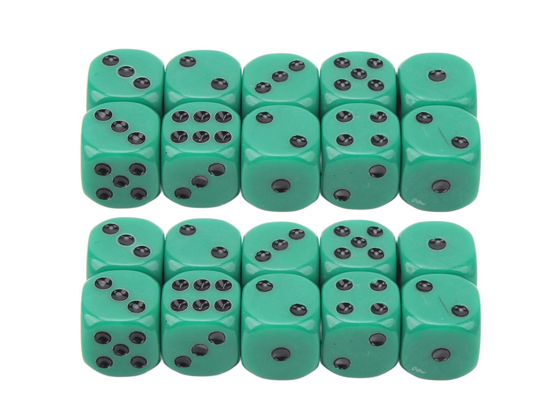 Business 20 Peças Dados de 16mm com Borda Arredondada 6 Lados para Jogos de Tabuleiro Matemáticos Verdes Pontos Pretos