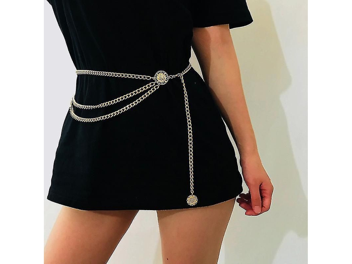 2026 cinto de Moda para Mulher Cadeia de Metal Fina de Ouro com Tiras Grossas e Diamantes para Cintura Alta