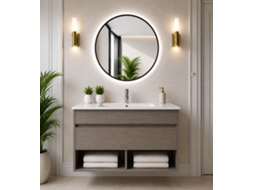Móvel De Casa De Banho Suspenso Com Lavatório Extraplano Origenbath Nebari Sem Espelho 80x45 Cm Carvalho Smoky