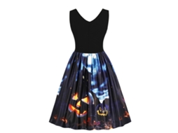 Vestido Midi Halloween Vintage Sem Mangas Com Decote V E Cintura Alta Da Laxiscreed 4xl