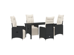 Conjunto 5 Cadeira Com Encosto Ajustável Vidaxl Preto Vime Pe (140 X 70 X 73 Cm)