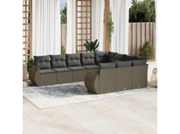 Vidaxl 10 Pcs Conj. Sofás Jardim Com Almofadões Vime Pe Cinzento-claro