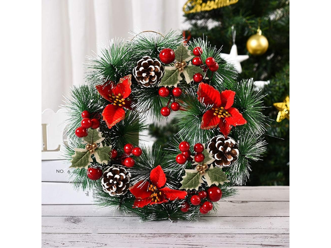 Guirlanda De Pinhas Com Flores Vermelhas De Natal, Três Flores, Folhas E Flocos De Neve, Decoração Para Uso Interno E Externo SUNNY SPACES
