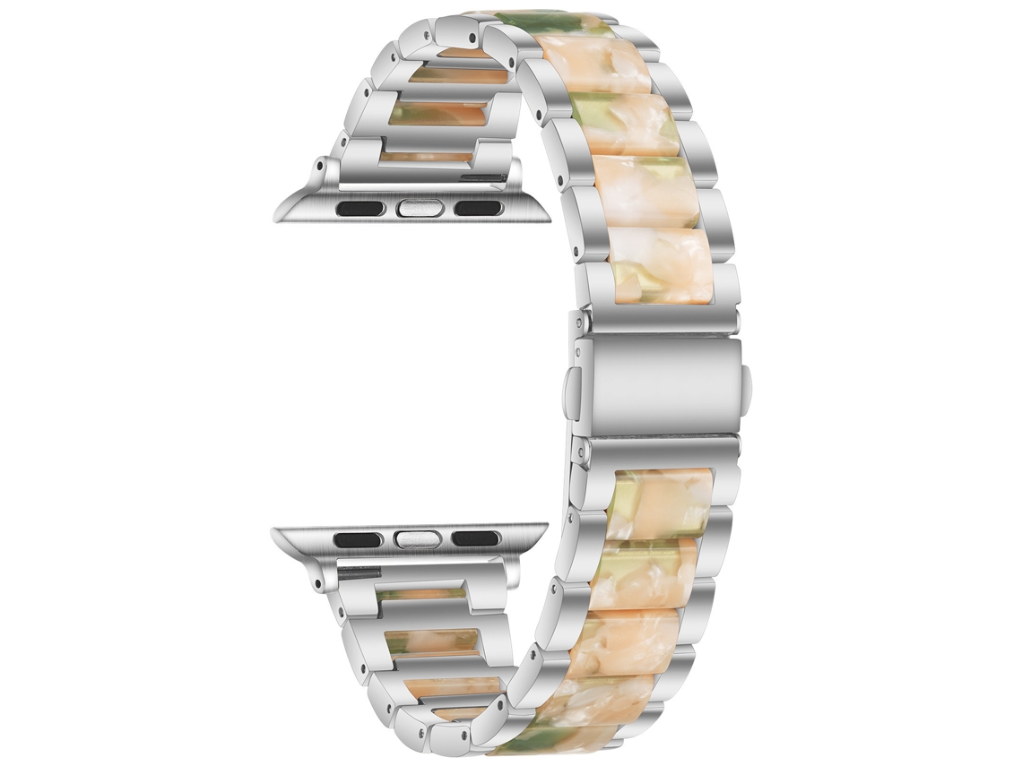Pulseira De Metal E Resina Para Apple Iwatch, Huawei Gt6, Xiaomi Band 10pro, Redmi, Samsung Prateada Com Detalhes Em