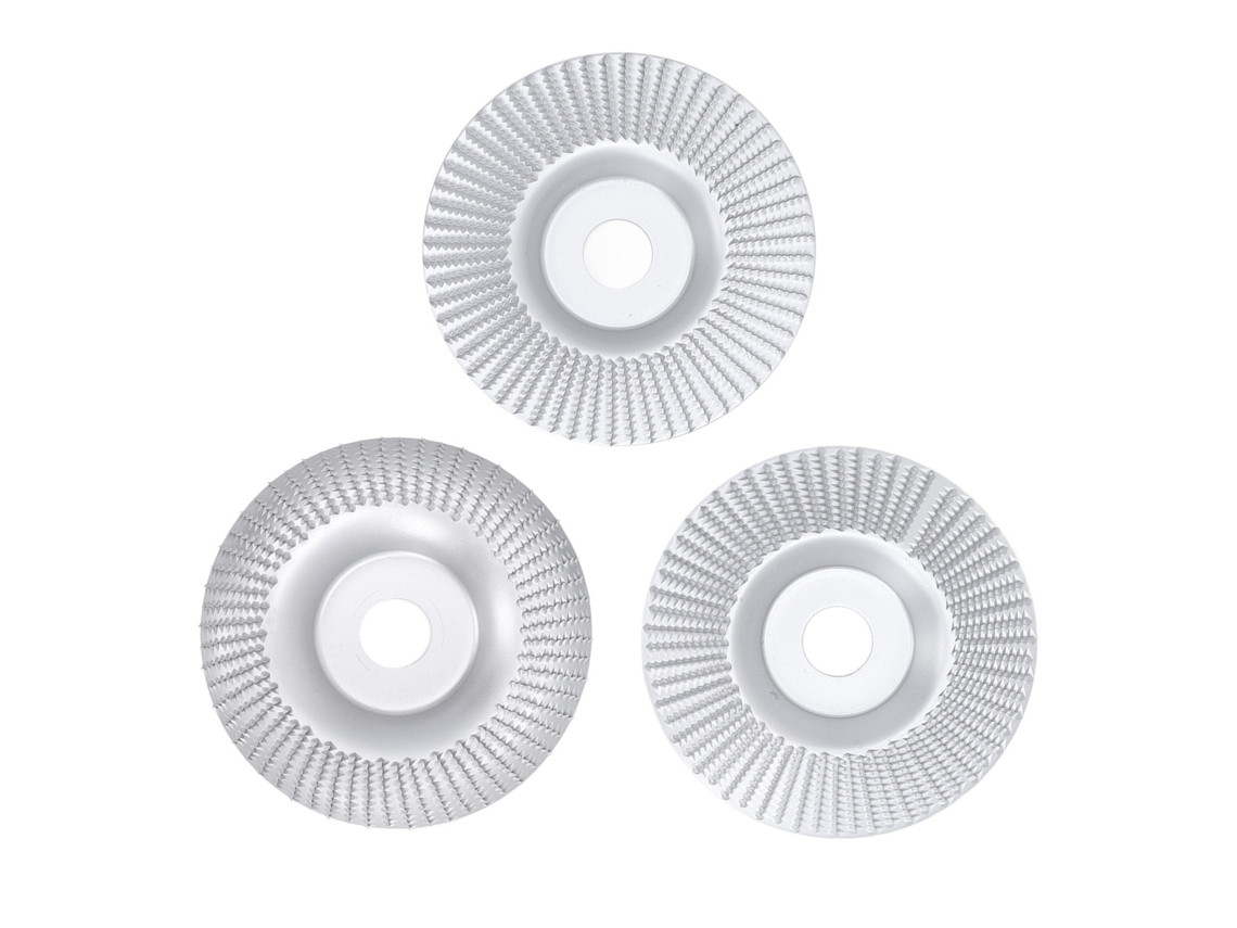 Conjunto de 3 Discos de Carpintaria para Polidor Angular 4 Polegadas Formas Plana, Bêvel e Curva