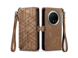 Capa De Celular De Couro Com Zíper Geométrico E Fivela Lateral