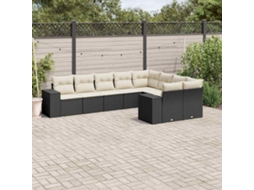 Jogo de Sofá 9 Peças P/ Jardim C/ Almofadões Vime Pe Preto Dkd Home Decor