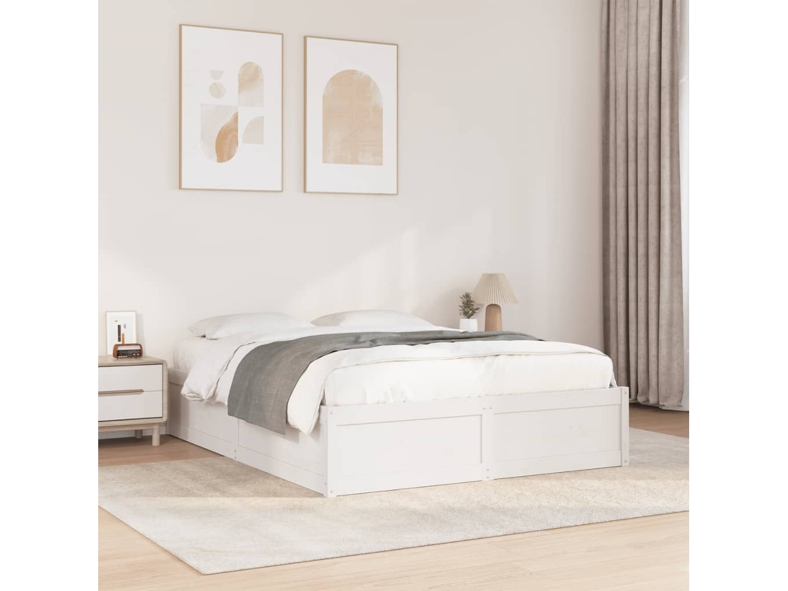 Cama Sem Colchão 140x190 Cm Madeira De Pinho Maciça Branco