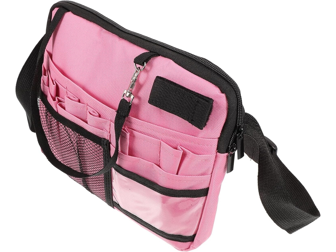 Bolsa para instrumentos de enfermagem em tecido Oxford rosa, pochete funcional com vários compartimentos.