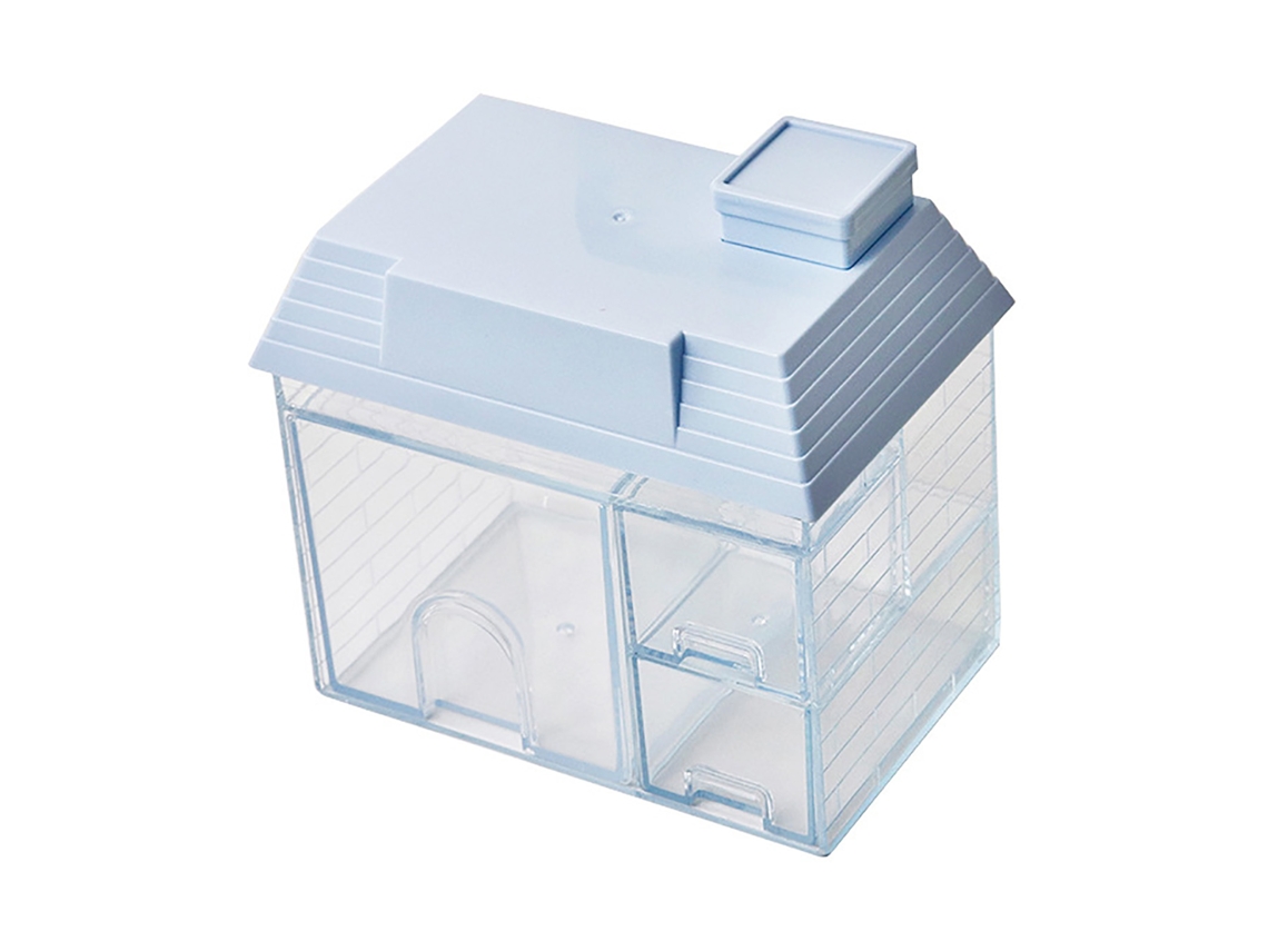 Caixa de armazenamento de mesa em forma de casa para escritório e cosméticos azul com S/MARCA