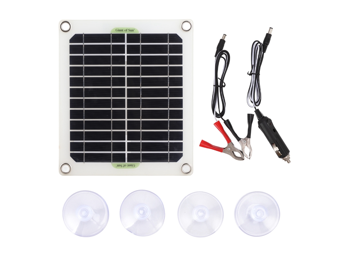 Carregador com painel solar de 10 W (com saída USB dupla + Tipo C, compatível com suporte de isqueiro e clipes de bateria)