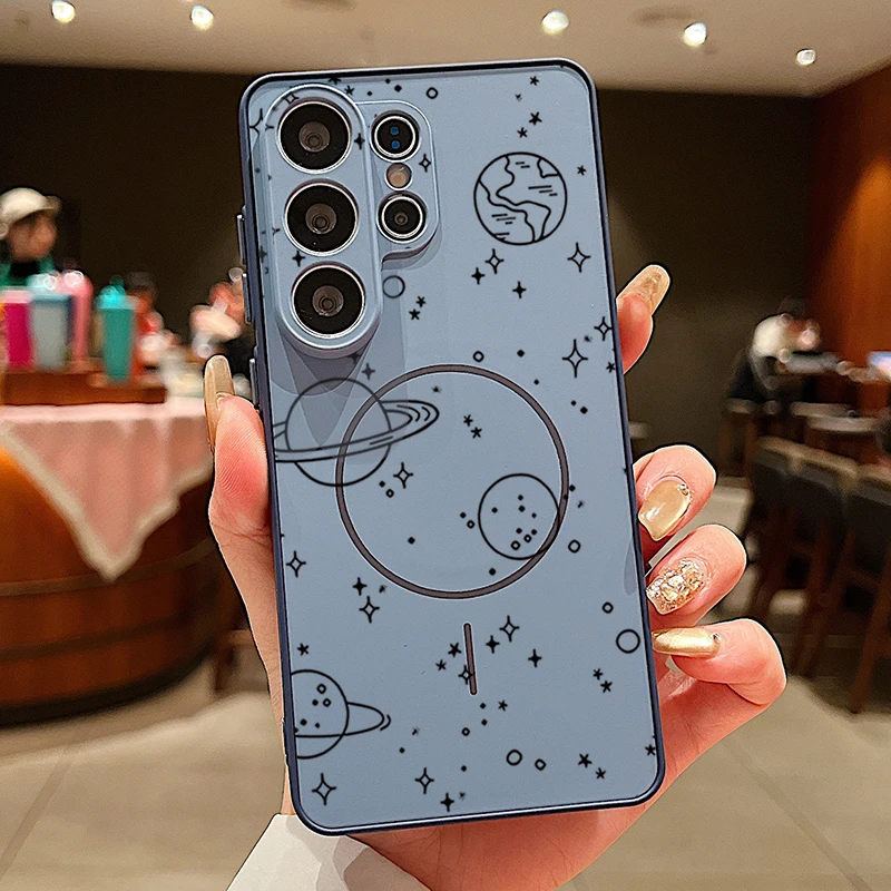 (azul) Capa Magnética Para Celular Galaxy S22 Ultra 5g Com Estampa De Planetas Fofos