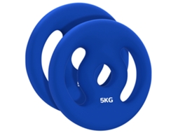 Conjunto de 2 halteres 5 kg, placas de 2,5 cm, furo de 30 mm de diâmetro, azul Hvorstur