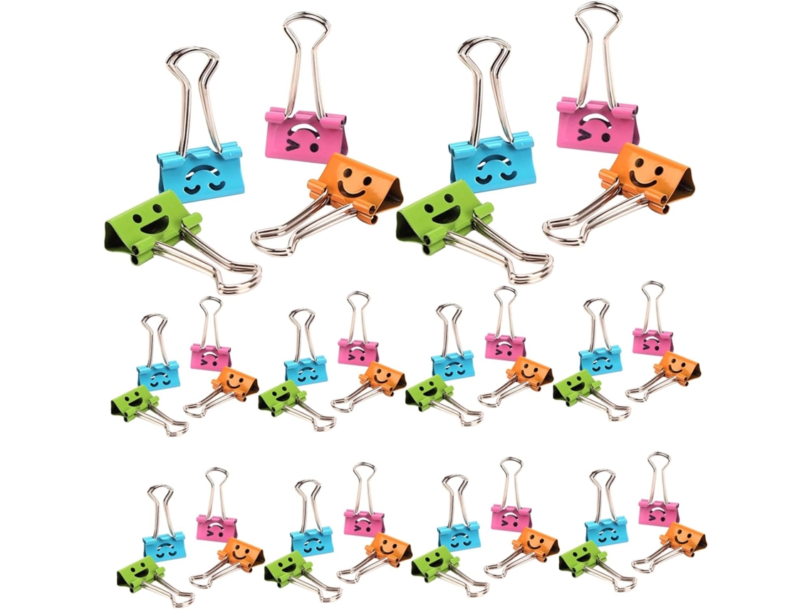 Pacote com 40 alfinetes Carinha Sorridente em metal, resistentes e ideais para decoração escolar.