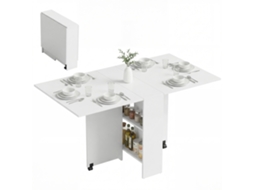 Mesa de Jantar Dobrável com Rodas, Abas Rebatíveis e Prateleiras para 4 a 6 Pessoas, 75x140x74 Cm, Branca