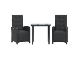 3 Pcs Conjunto de Bistrô com Almofadões Vime Pe Preto MAISON EXCLUSIVE