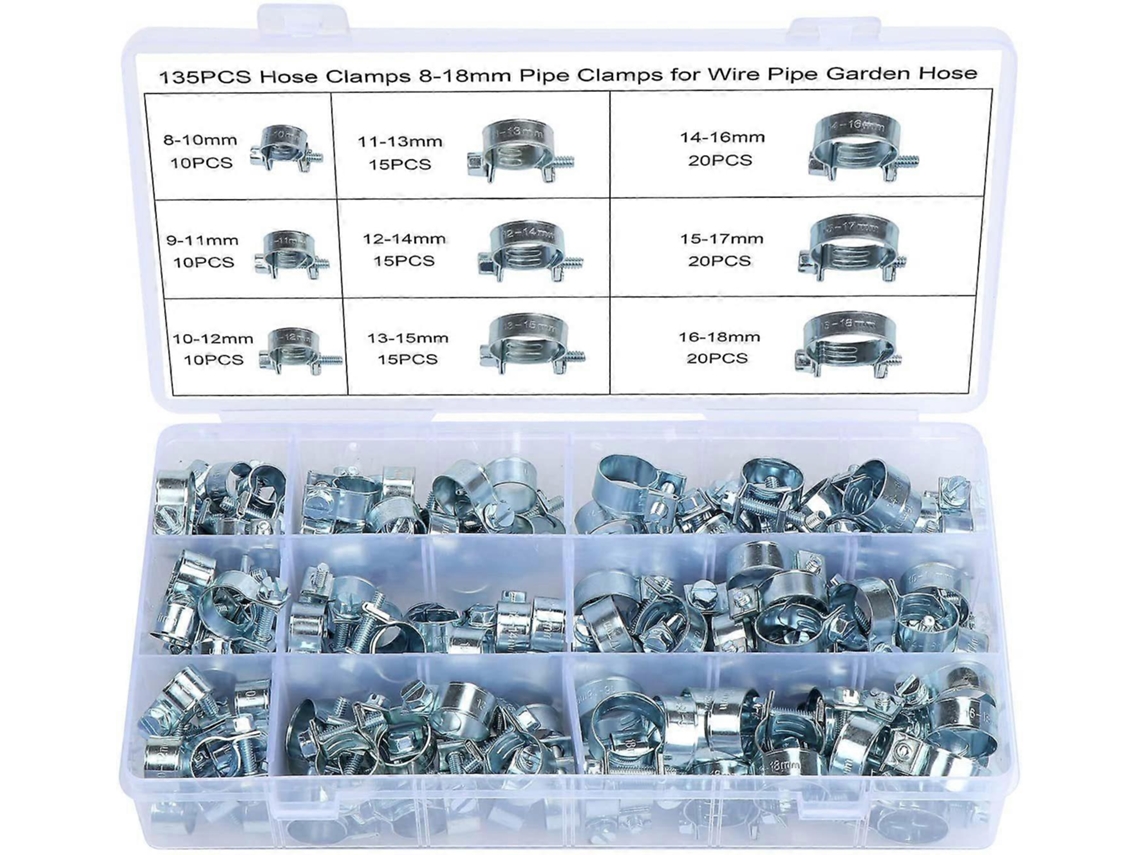 135 Abraçadeiras de Mangueira de Combustível 8 18mm de Silicone Galvanizado Ajustáveis para Automóveis, Agricultura e Fábricas