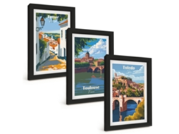 Composição De Quadros Gráficos De Cidades Retrô Espelharte (3 Peças 20x30 Cm)