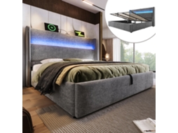 Cama Hidráulica 160x200cm Com Led, Armazenamento E Usb-c Cinza