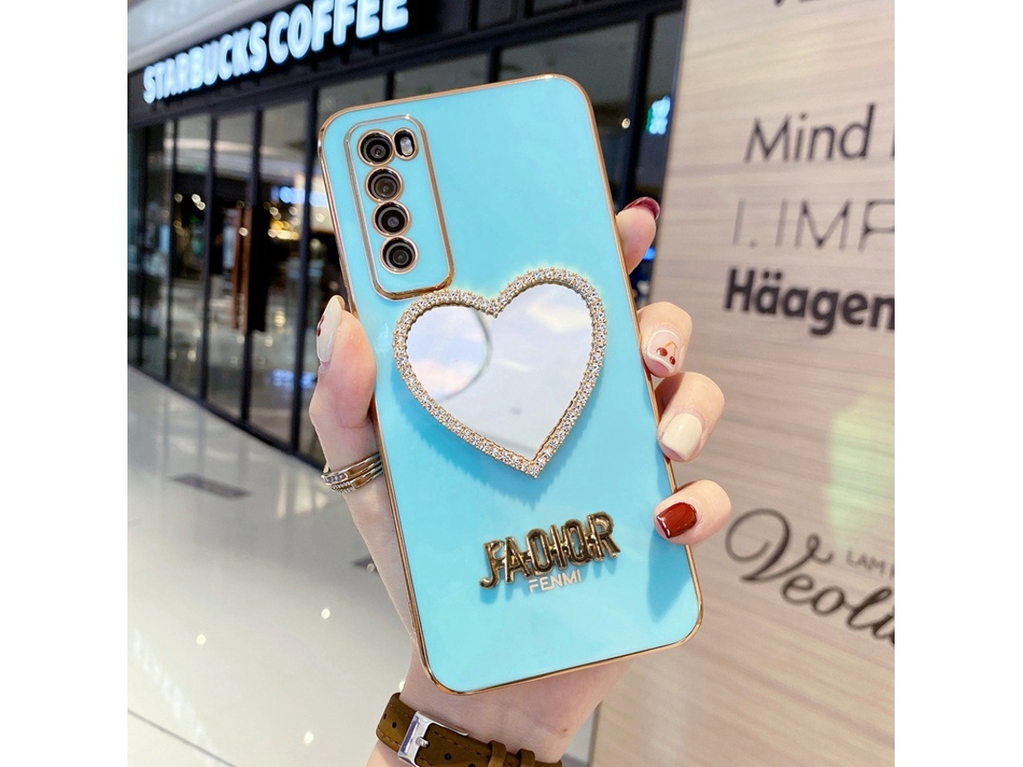 Capa de Telefone EOOCOO para iPhone Verde Menta, com espelho de coração de amor