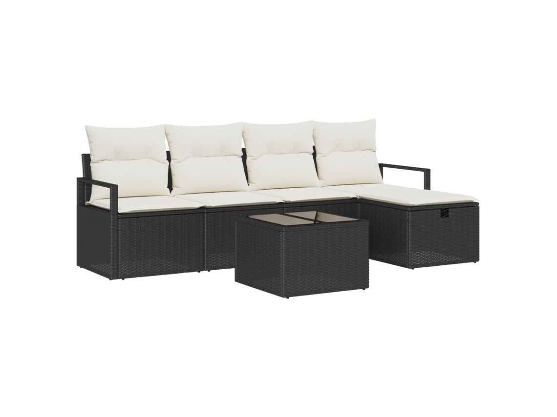 Conjunto 6 Conjunto De Sofás Para Exterior Vidaxl Preto Vime Pe (55 X 55 X 37 Cm)