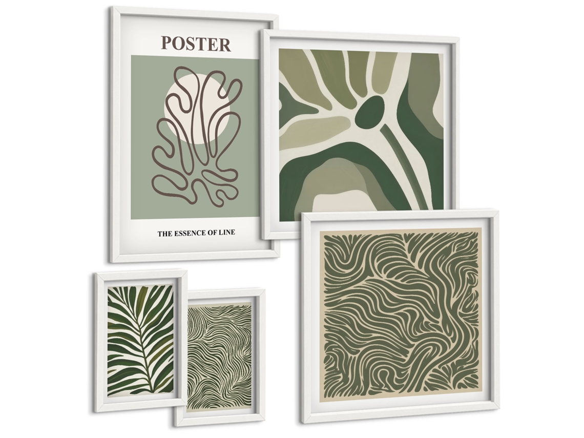 Conjunto De Pinturas Formas Vegetais Abstratas Boho Espelharte (5 Peças)