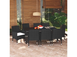 Vidaxl 9 Pcs Conjunto De Jantar P/ Jardim C/ Almofadões Vime Pe Preto