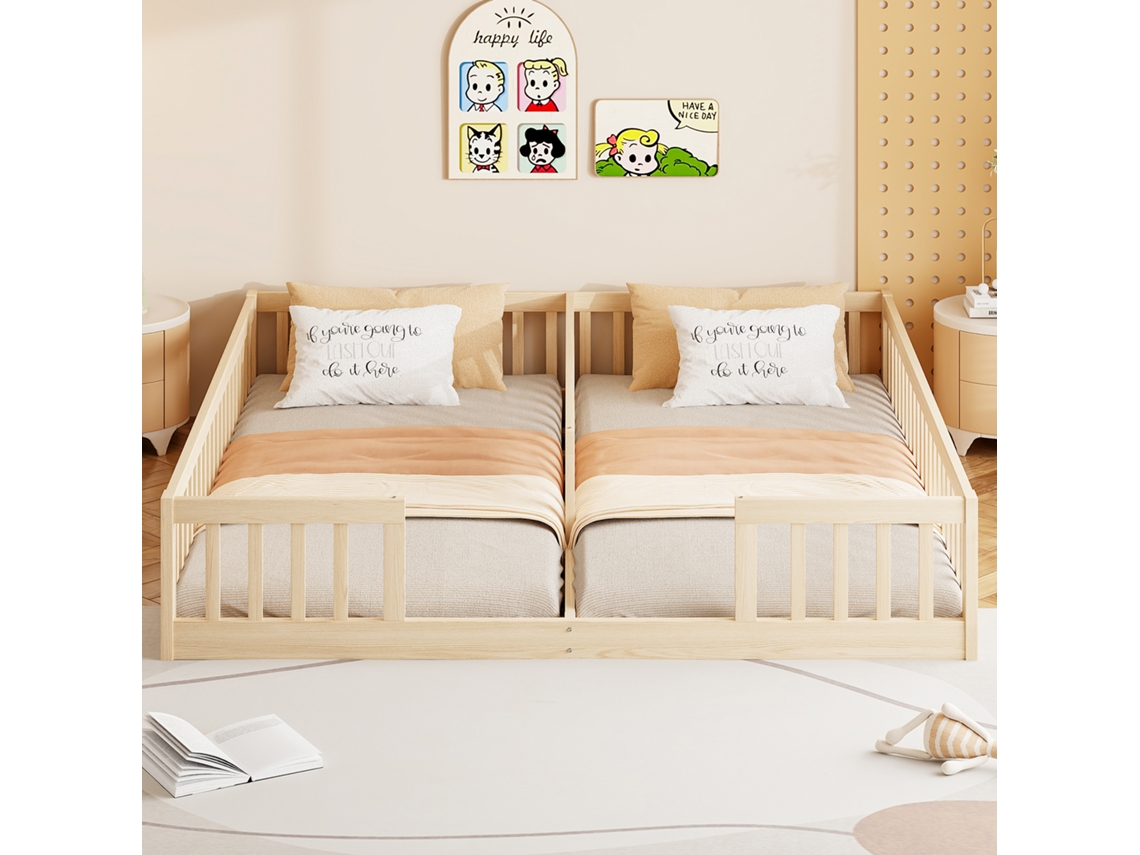 Cama De Painel 90x200 Cm Para Crianças Pinho Minimalista Com Guarda-barra