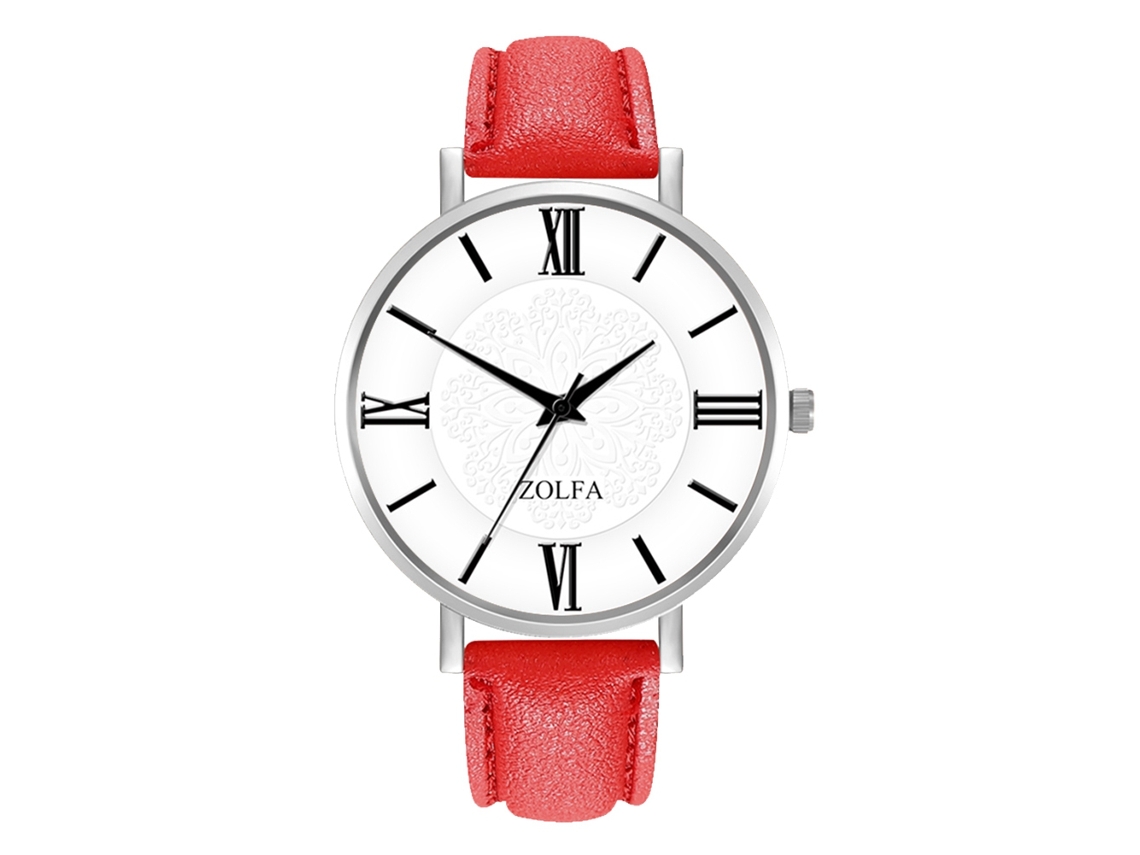 Relógio de Couro Pu com Números Romanos Estilo Minimalista para Mulher (vermelho)