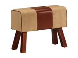 Vidaxl Boque De Ginásio 58 Cm Couro Genuíno Castanho/mangueira Maciça