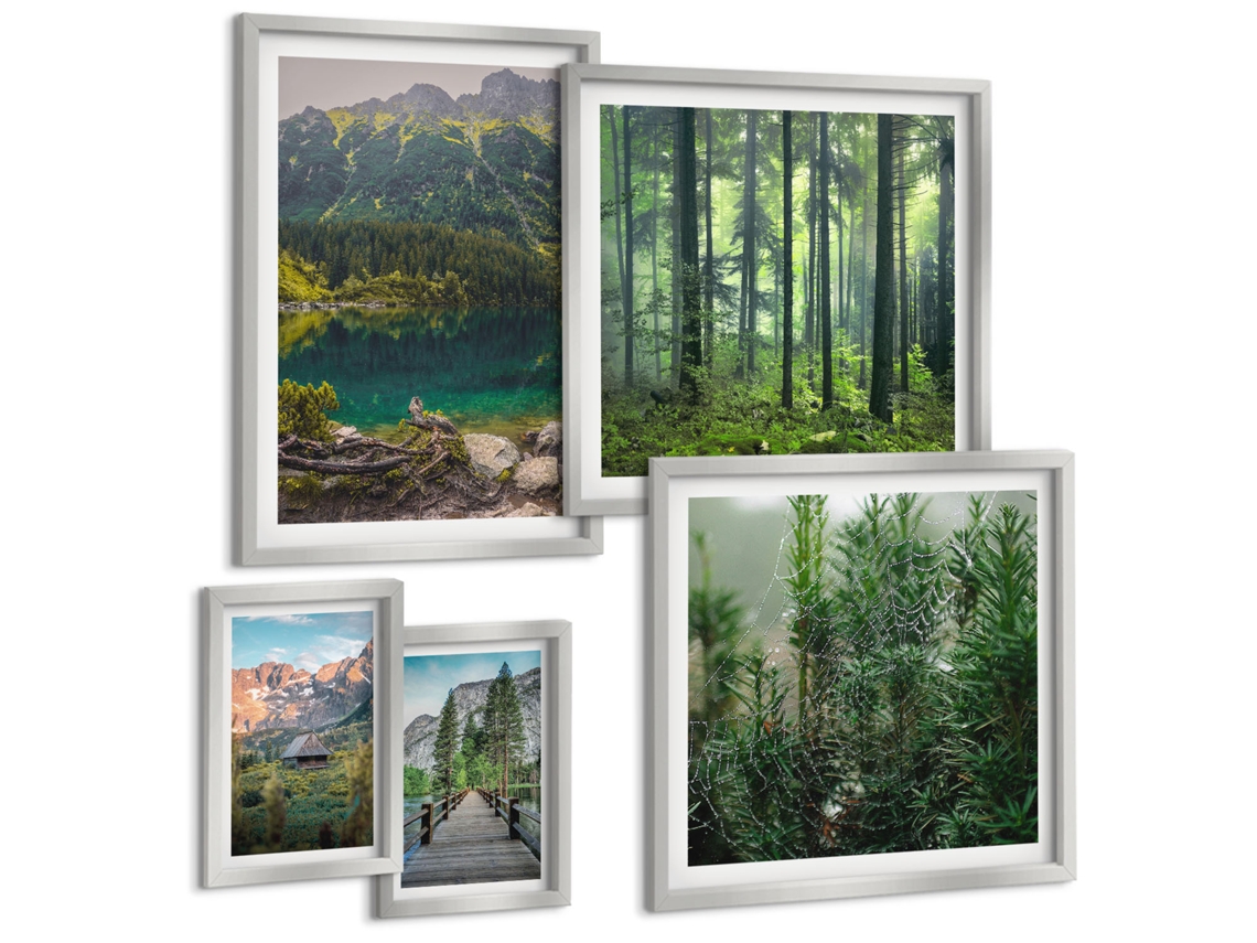 Quadros Decorativos Para Parede Padrões De Plantas Em Bege E Marrom Moldura Prateada Quadros Para O Escritório Espelharte (conjunto De 5 Imagens)