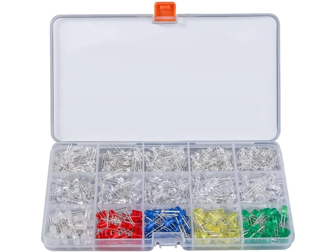 Kit de Led com 600 Peças, Incluindo Lâmpadas de Cor Difusa e Transparente, Cores Sortidas e Resistores de Ohm. SFUSHOS
