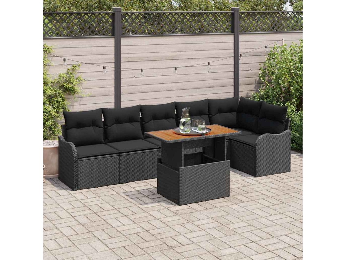 Vidaxl Conjunto De Sofá De Jardim 7 Unid. Preto Rattan Sintético