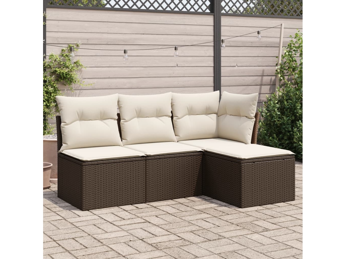 Vidaxl 4 Pcs Conjunto Sofás De Jardim C/ Almofadões Vime Pe Castanho
