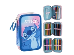 Estojo Escolar Infantil 2 Compartimentos Com Marcadores E Lápis De Cor Stitch